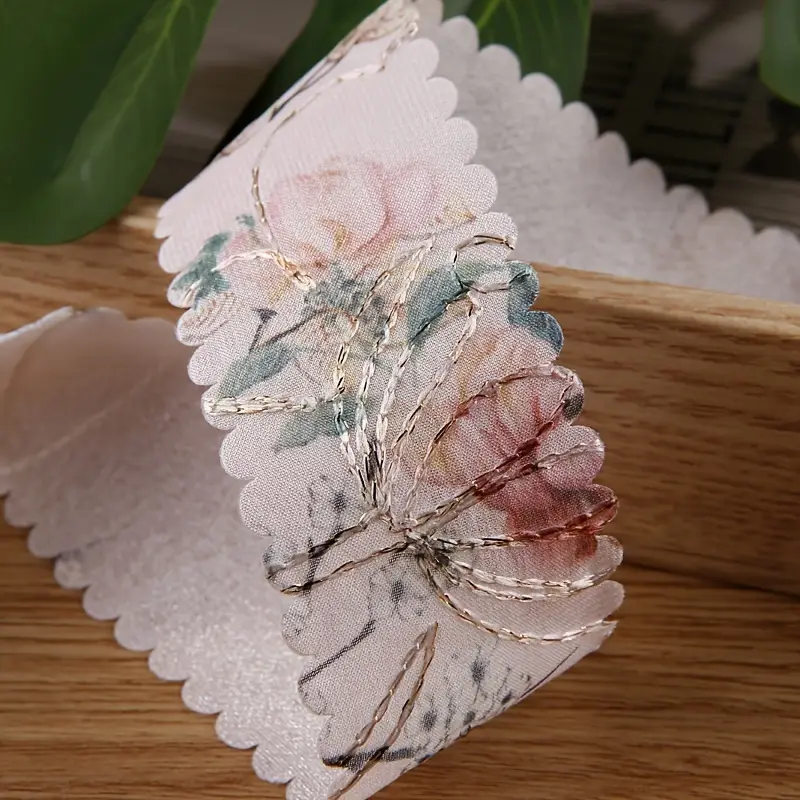 Elegant Pink Chiffon Ribbon with Golden Wire Detailing